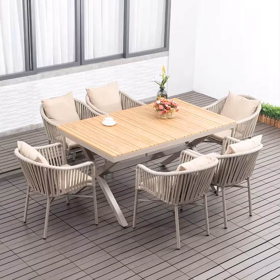 Muebles de jardín de Patio moderno, mesa y silla de madera, juego de comedor de madera de teca usada, muebles de exterior
