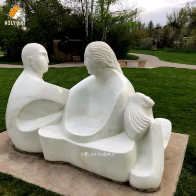 Estatua de pareja de mármol abstracto blanco de piedra natural de jardín al aire libre