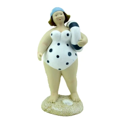 Estatua de mujer gorda de playa hermosa de resina, estatuilla de señora de resina para decoración del hogar