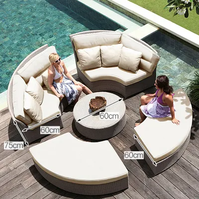 2023 Hotel moderno hogar Patio al aire libre jardín sala de estar de madera teca de aluminio Silla de esquina seccional sofá muebles de ratán con mesa de centro lateral