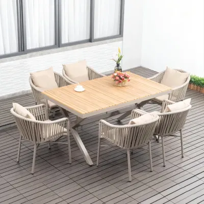 Muebles de jardín de Patio moderno, mesa y silla de madera, juego de comedor de madera de teca usada, muebles de exterior