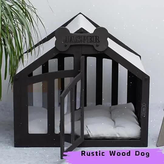  Casa interior de madera para mascotas con ventana.  Cama para perros y gatos, muebles modernos, jaula para perrera