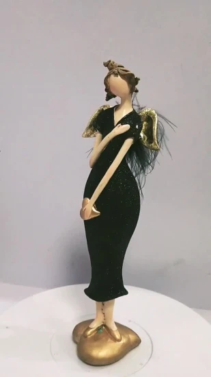 Estatua de resina para niña, figuritas de Ángel negras sin rostro, adorno de escritorio femenino
