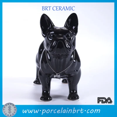 Estatua animal hecha a mano de Polyresin de las estatuillas del bulldog francés de la resina negra del mejor amigo