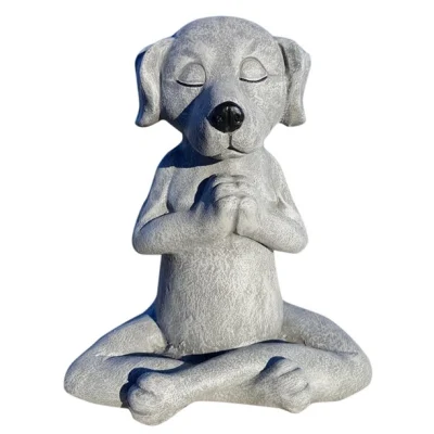 Decoración animal divertida del hogar de la estatuilla del perro de la estatua de la actitud de la yoga de la resina de encargo