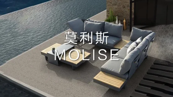 2022 Hotel moderno Hogar Patio al aire libre Jardín Muebles de sala de estar de madera Silla de esquina seccional de teca de aluminio Sofá Muebles de ratán con mesa de centro lateral