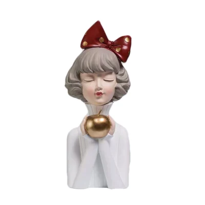 Luz nórdica de lujo para decoración del hogar, figura de chica con burbujas de resina, estatua bonita de chica de dibujos animados