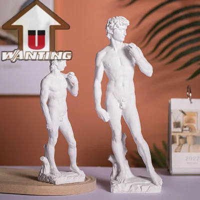 Decoración del hogar de la estatua de talla clásica de la escultura desnuda del cuerpo completo de David de la resina de encargo