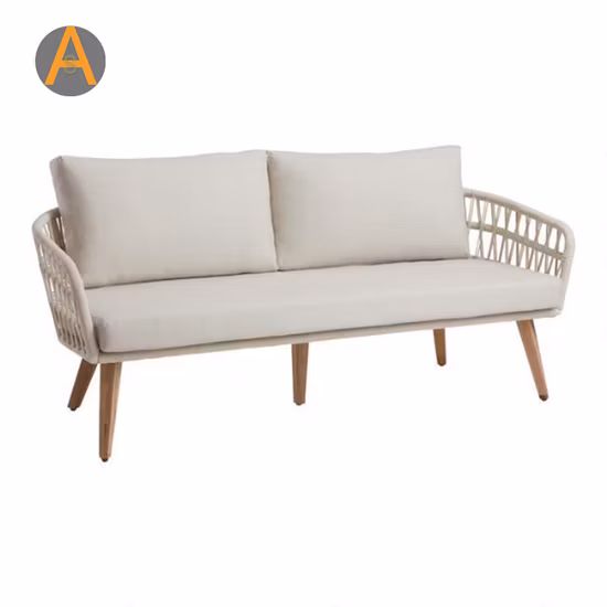 Muebles de exterior de madera de teca y aluminio, conjunto de sofás de jardín de diseño moderno de lujo
